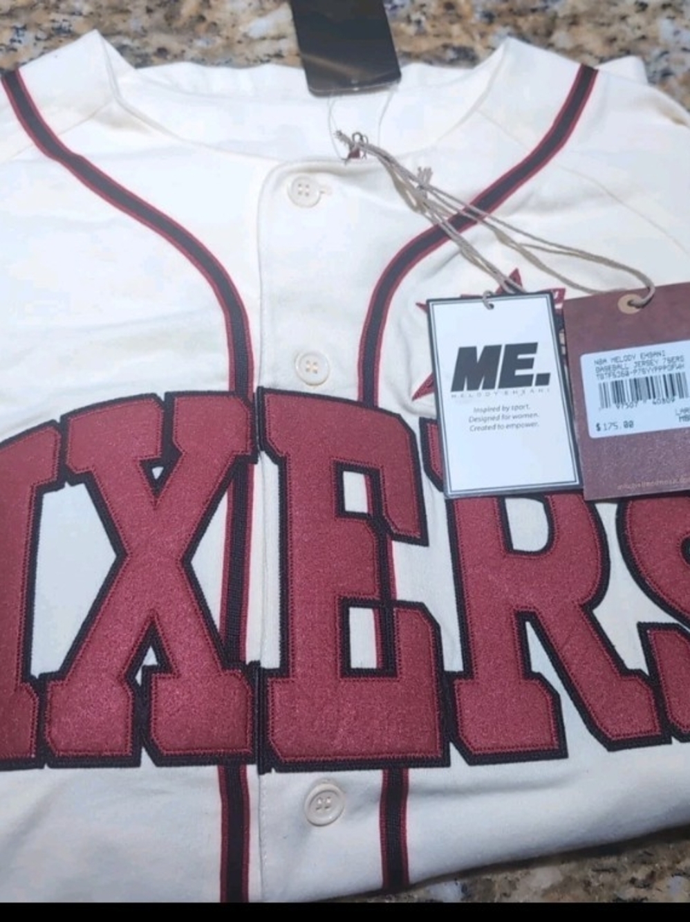 ME Makeover Essentials Sixers Cream Baseball Jersey with Red Trim - Picture 2 of 2